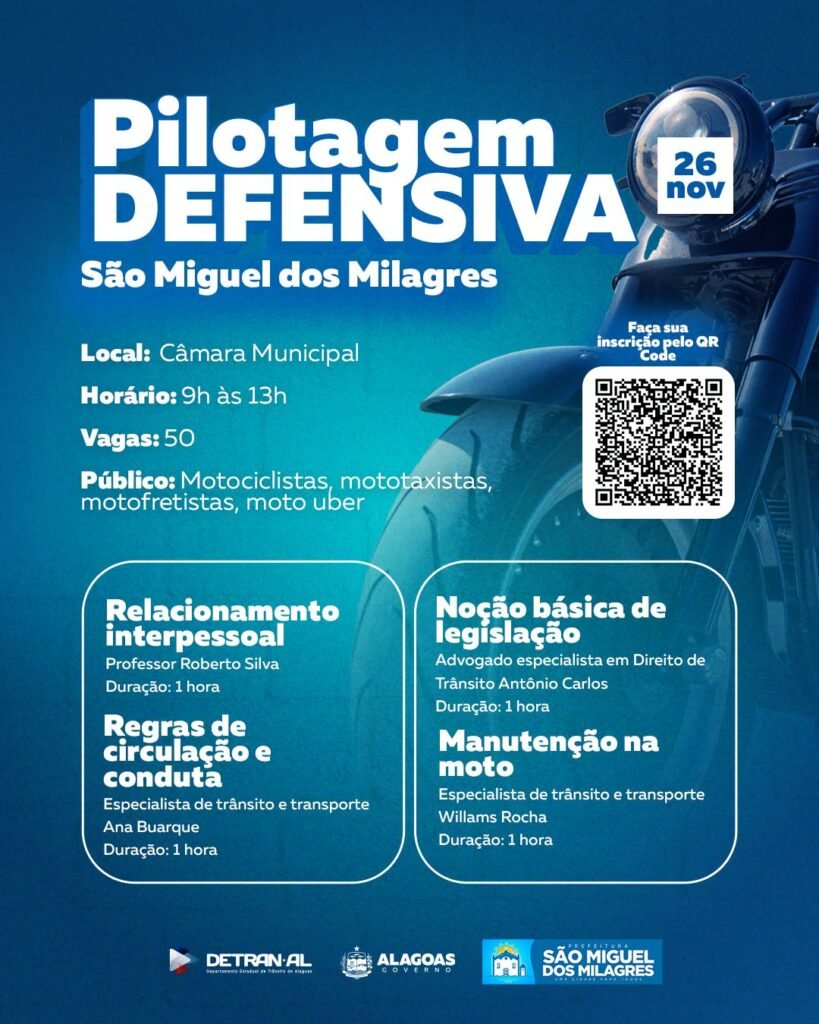 Detran anuncia Workshop de Pilotagem Defensiva em São Miguel dos Milagres