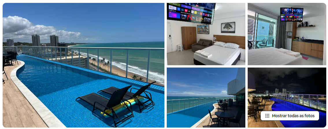 7 Apartamentos de Temporada em Maceió com o Melhor Custo-BenefícioLocalizado próximo ao Parque Shopping, praias como Jatiúca e Ponta Verde, além de restaurantes e supermercados, o studio garante conveniência e segurança, exigindo identificação completa dos hóspedes para acesso. O espaço conta com Wi-Fi, cozinha equipada, ar-condicionado, TV e estacionamento incluído, ideal para casais ou pequenas famílias que buscam conforto à beira-mar.